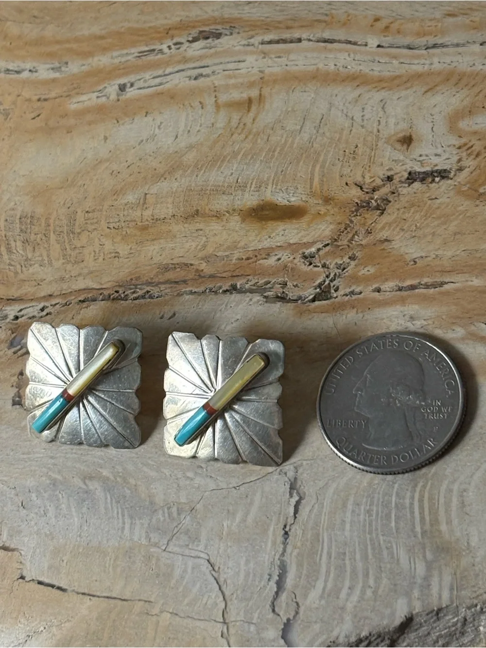 Sterling Silver Opal Coral Turquoise Inlay Stud Earrings